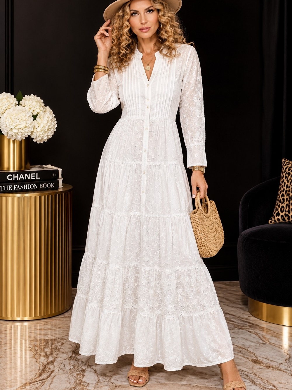 Dressed in White Cottagecore Prairie Cotton Lace Maxi Dress S/M